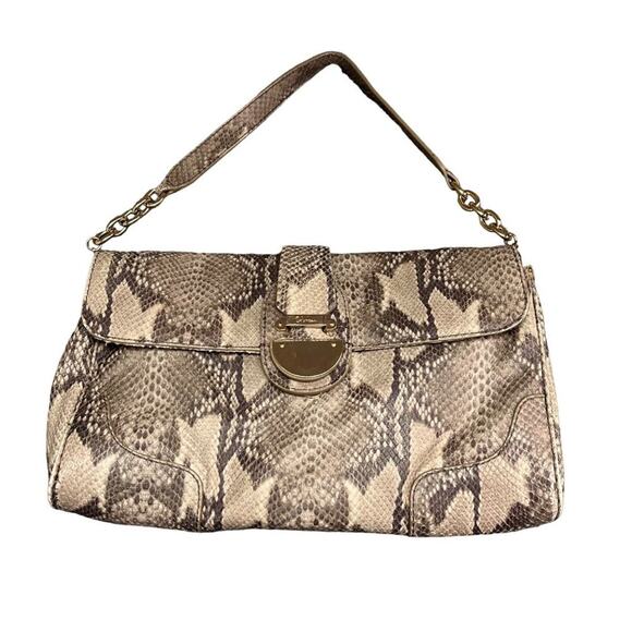 Cole Haan Snake Animal Print Embossed Leather Baguette Handbag Clutch - Picture 2 of 10